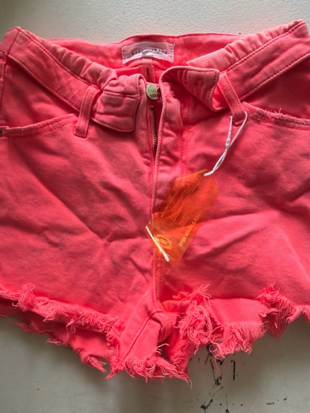 Women’s Neon Coral Frayed Denim Shorts with Belt Loops
